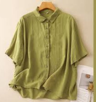 Fresh & Flawless: Mehndi Green Half Sleeve Shirt for Women