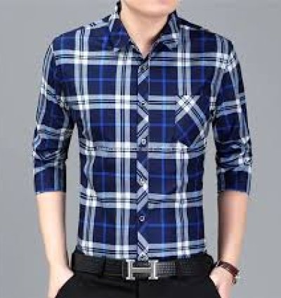 Smart Grid: Blue Cross-Check Shirt for Men